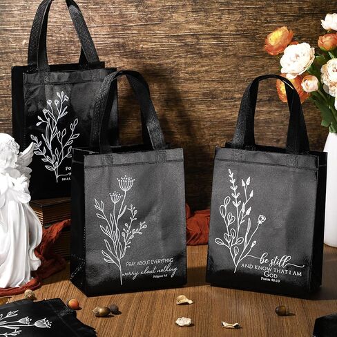 Sweetude 40 Pcs Christian Gift Bags Bulk with Handle Medium Floral Bible Verse Bags Reusable Baptism Religious Church Welcome Non Woven Totes for Holy Week Easter Sunday School Favor(Mild Colors) in Kuwait