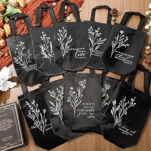 Sweetude 40 Pcs Christian Gift Bags Bulk with Handle Medium Floral Bible Verse Bags Reusable Baptism Religious Church Welcome Non Woven Totes for Holy Week Easter Sunday School Favor(Mild Colors) in Kuwait