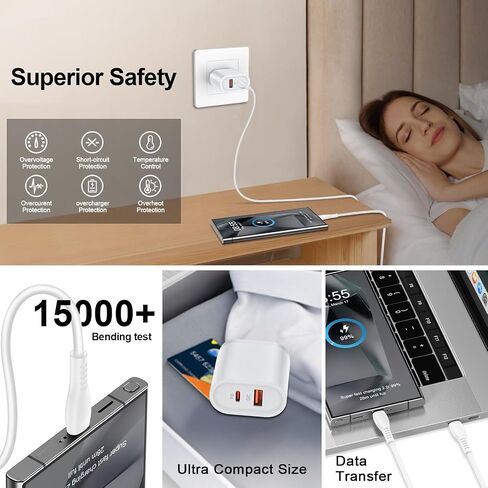 Samsung Fast Charger Block Type C for Samsung Galaxy S24 FE S24 Ultra S24+ A16 5G A15 5G A35 A55 A54 A14 A25 A53 S23 FE S22 S21,Google Pixel 9 Pro XL,USB C Wall Charger Android Plug 6FT USB C Cable in Kuwait