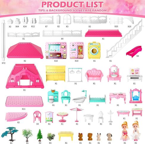 Dollhouses, Dreamhome Furniture Pink Girl Toys, 2 Stories 3 Rooms Dollshouse with 2 Princesses Slide Accessories, Toddler Playhouse Gift for for 3 4 5 6 7 8 9 10 Year Old Girls Toys in Saudi Arabia