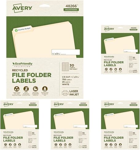 Avery EcoFriendly Recycled File Folder Labels, 2/3" x 3-7/16", White, Permanent Label Adhesive, 750 Printable Labels (48266) in Kuwait