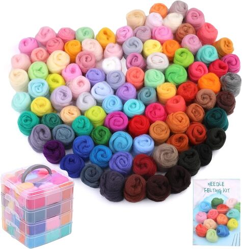 JUPEAN 118 Pcs Needle Felting Kit Wool Roving 48 Colors Set Needle Felting Starter Kit Needle Felting Tools and Supplies with Storage Box and Instruction for Beginners DIY Craft in Kuwait