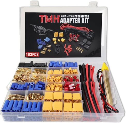 TMH 70 Pcs T-Plug / EC3 / EC5 / XT60 / XT90 Male and Female Adapter Connector Plug with Silicone Wire + Heat Shrink Tube for RC ESC Lipo Battery Motor (70 PCS) in Kuwait