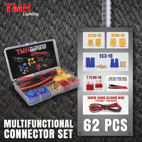 TMH 70 Pcs T-Plug / EC3 / EC5 / XT60 / XT90 Male and Female Adapter Connector Plug with Silicone Wire + Heat Shrink Tube for RC ESC Lipo Battery Motor (70 PCS) in Kuwait