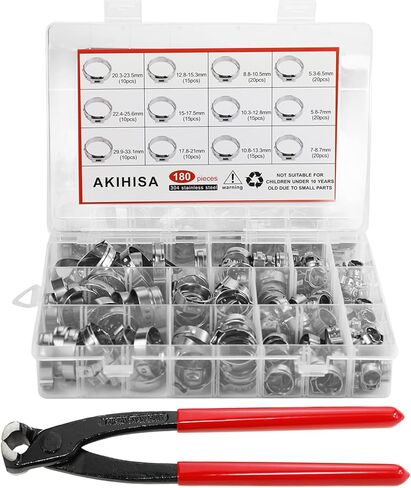 360pcs 16 Sizes Single Ear Hose Clamps, 5.3-36.1mm Stainless Steel_304 Crimp Hose Clamps Cinch Rings Assortment Kit for Automotive, Pipe, Plumbing in Kuwait