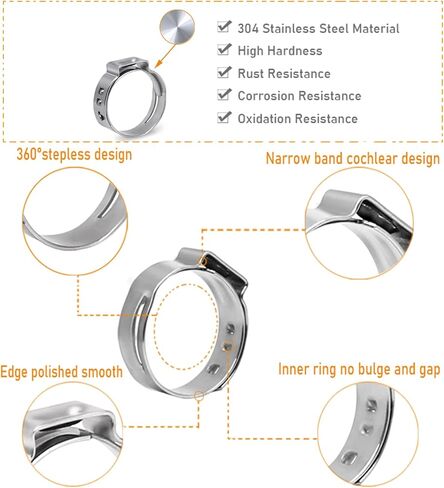 360pcs 16 Sizes Single Ear Hose Clamps, 5.3-36.1mm Stainless Steel_304 Crimp Hose Clamps Cinch Rings Assortment Kit for Automotive, Pipe, Plumbing in Kuwait