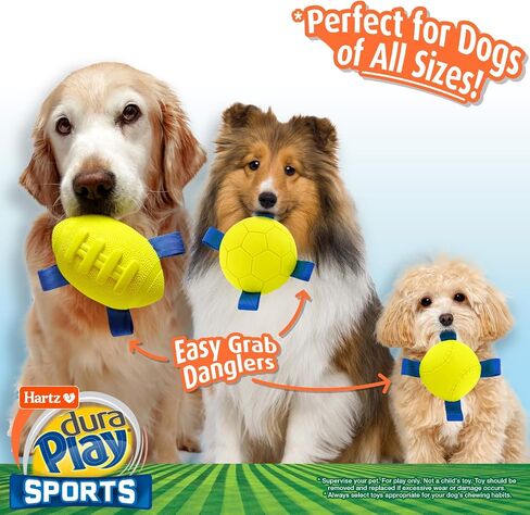 Hartz New Dura Play Sports Baseball Dog Toy, Bacon Scented Squeaky Latex Yellow & Blue Toy, 1 Count in Saudi Arabia