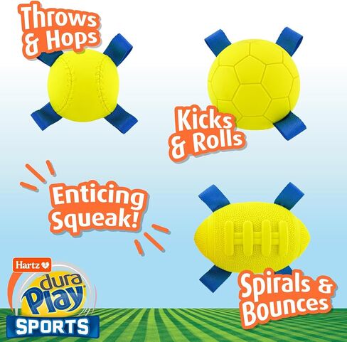 Hartz New Dura Play Sports Baseball Dog Toy, Bacon Scented Squeaky Latex Yellow & Blue Toy, 1 Count in Saudi Arabia