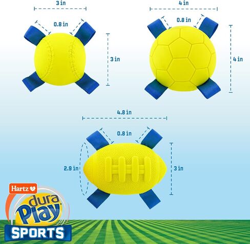 Hartz New Dura Play Sports Baseball Dog Toy, Bacon Scented Squeaky Latex Yellow & Blue Toy, 1 Count in Saudi Arabia