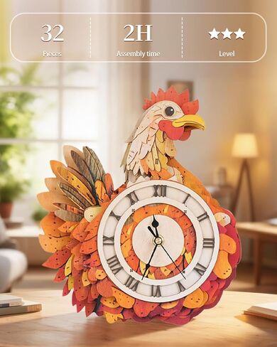 Rnfinewow 3D Puzzles for Adults, Wooden Puzzles, Blue Dragon Wall Clock DIY Kit with Pendulum, Beginner 33 Piece 3D Puzzles, Creative Gift Ideas for Adults and Teens in Kuwait