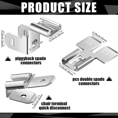 36 Pieces of Electrical Spade Connectors Including 12 Pcs Piggyback Spade Connectors, 12 Pcs Double Spade Connector and Chair Terminal Quick Disconnect Adapter 1/4" 2 Male and 1 Female Tabs in Saudi Arabia