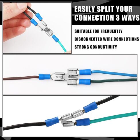 36 Pieces of Electrical Spade Connectors Including 12 Pcs Piggyback Spade Connectors, 12 Pcs Double Spade Connector and Chair Terminal Quick Disconnect Adapter 1/4" 2 Male and 1 Female Tabs in Saudi Arabia