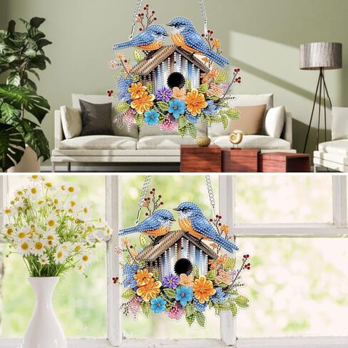 MXJSUA Birdhouse Flowers خاصة مجموعات فن الرسم الماس المعلقة للبالغين ، مجموعة الحجارة القلادة من أكريليك أكريليك كريستون للزخارف المنزلية والهدية in Saudi Arabia
