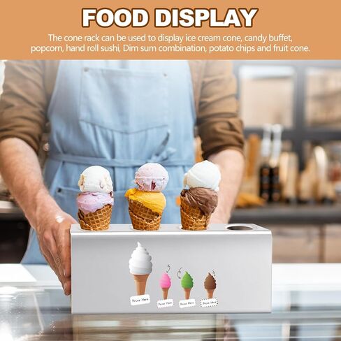 2 Pcs Ice Cream Cone Holder Stainless Steel Waffle Cone Holder with 4 Holes 10.6 x 3.7 x 3.5 Inches Cupcake Sugar Cone Holder Stand Rack Display Cotton Candy Holder for Party Buffets in Saudi Arabia