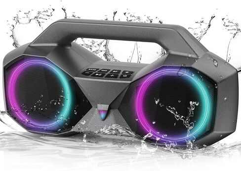 KMAG Portable Bluetooth Wireless Speaker - IPX7 Waterproof, 80W Premium Sound, 20H Playtime, Dynamic Light, Deep Bass, Dual Pairing, 5.3 BT for Outdoor, Home, Party, Gifts (Black) in Kuwait