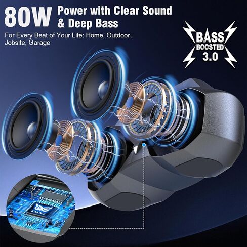 KMAG Portable Bluetooth Wireless Speaker - IPX7 Waterproof, 80W Premium Sound, 20H Playtime, Dynamic Light, Deep Bass, Dual Pairing, 5.3 BT for Outdoor, Home, Party, Gifts (Black) in Kuwait