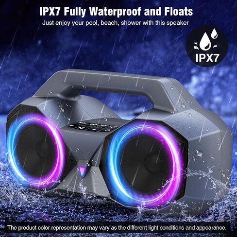 KMAG Portable Bluetooth Wireless Speaker - IPX7 Waterproof, 80W Premium Sound, 20H Playtime, Dynamic Light, Deep Bass, Dual Pairing, 5.3 BT for Outdoor, Home, Party, Gifts (Black) in Kuwait