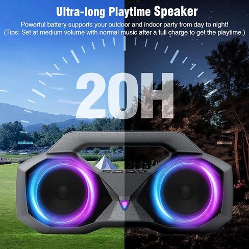 KMAG Portable Bluetooth Wireless Speaker - IPX7 Waterproof, 80W Premium Sound, 20H Playtime, Dynamic Light, Deep Bass, Dual Pairing, 5.3 BT for Outdoor, Home, Party, Gifts (Black) in Kuwait