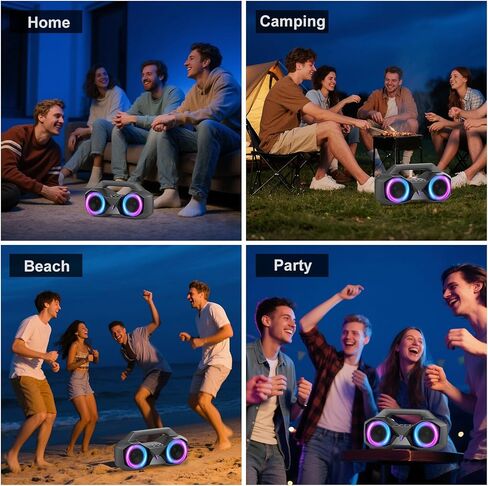 KMAG Portable Bluetooth Wireless Speaker - IPX7 Waterproof, 80W Premium Sound, 20H Playtime, Dynamic Light, Deep Bass, Dual Pairing, 5.3 BT for Outdoor, Home, Party, Gifts (Black) in Kuwait