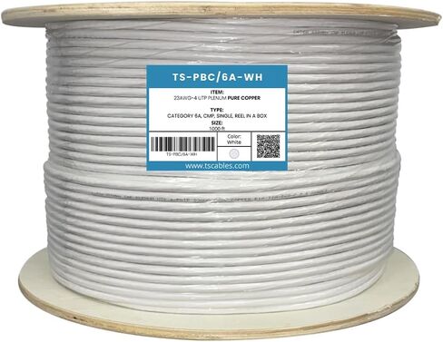 TSCables Cat6A Plenum Shielded Cable 1000ft – Pure Copper, 750MHz F/UTP, PoE++ Ready, 23AWG with Overall Aluminum Foil Shield for High-Speed, Interference-Free Networking in Air Ducts & Ceilings-Black in Saudi Arabia