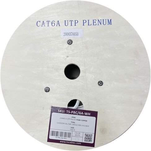 TSCables Cat6A Plenum Shielded Cable 1000ft – Pure Copper, 750MHz F/UTP, PoE++ Ready, 23AWG with Overall Aluminum Foil Shield for High-Speed, Interference-Free Networking in Air Ducts & Ceilings-Black in Saudi Arabia