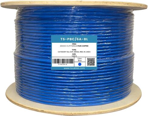 TSCables Cat6A Plenum Shielded Cable 1000ft – Pure Copper, 750MHz F/UTP, PoE++ Ready, 23AWG with Overall Aluminum Foil Shield for High-Speed, Interference-Free Networking in Air Ducts & Ceilings-Black in Saudi Arabia