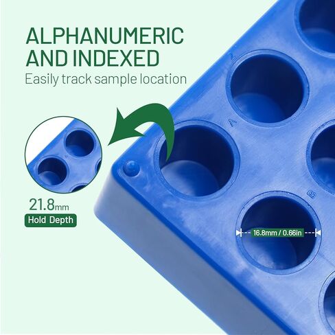 (1 Pack) ALWSCI Vial Rack, Lab HPLC Vial Holder, 12 mm Vial Tray Holder 50 Well Stackable, Blue Tube Rack for 2 ml Autosampler Vial in Kuwait