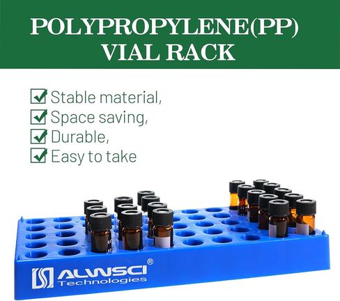 (1 Pack) ALWSCI Vial Rack, Lab HPLC Vial Holder, 12 mm Vial Tray Holder 50 Well Stackable, Blue Tube Rack for 2 ml Autosampler Vial in Kuwait