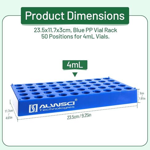 (1 Pack) ALWSCI Vial Rack, Lab HPLC Vial Holder, 12 mm Vial Tray Holder 50 Well Stackable, Blue Tube Rack for 2 ml Autosampler Vial in Kuwait