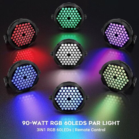 90W 60LEDs Par Lights 2Pack - RGB Stage Par Lights Sound Activated by Remote & DMX Control Uplights for Events Church Wedding Music Dance Show DJ Party Lighting in Saudi Arabia