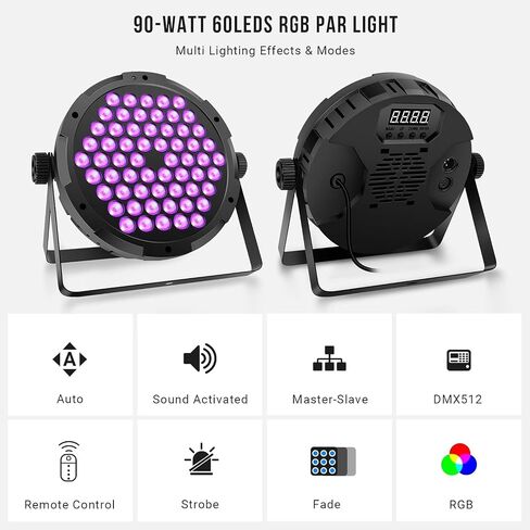 90W 60LEDs Par Lights 2Pack - RGB Stage Par Lights Sound Activated by Remote & DMX Control Uplights for Events Church Wedding Music Dance Show DJ Party Lighting in Saudi Arabia