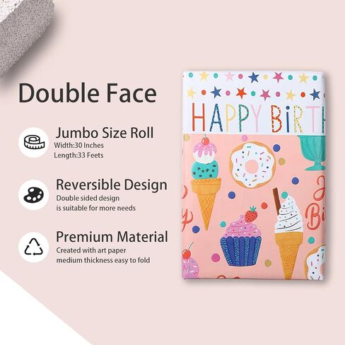 WRAPAHOLIC Cow Baby Shower Wrapping Paper Roll - Mini Roll - 17 Inch x 16.5 Feet - Pink and Black Cow Print Wrapping Paper, Perfect for Baby Shower, Kids Girl Birthday in Saudi Arabia