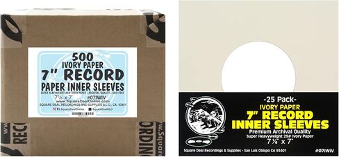 (25) 7" 45rpm Ivory Vinyl Record Inner Sleeves - Archival Quality, Super Heavyweight 29# Paper with Hole - 07IWIV in Kuwait