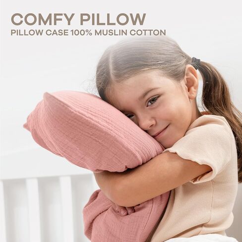 Comfy Cubs Toddler Pillow with Muslin Pillowcase, 13 x 18 in - Lightweight, Breathable Microfiber Fill for Sleeping and Travel - Soft and Cozy Small Pillow for Toddlers - Pacific Blue in Saudi Arabia