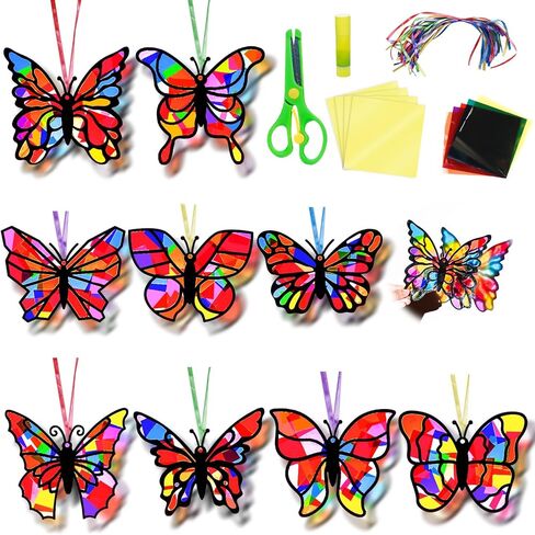 Eggsun 36 Sets Flower Suncatchers Craft Kit for Kids الزخارف الزجاجية المملوءة بالفنون الفنية والحرفية لمشاريع عيد ميلاد العطلات في الفصل الدراسي. in Kuwait