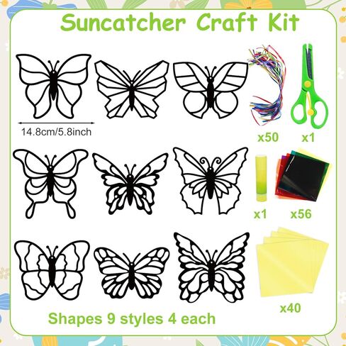 Eggsun 36 Sets Flower Suncatchers Craft Kit for Kids الزخارف الزجاجية المملوءة بالفنون الفنية والحرفية لمشاريع عيد ميلاد العطلات في الفصل الدراسي. in Kuwait