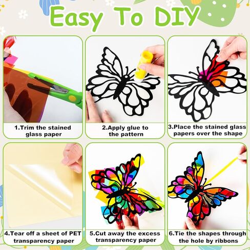 Eggsun 36 Sets Flower Suncatchers Craft Kit for Kids الزخارف الزجاجية المملوءة بالفنون الفنية والحرفية لمشاريع عيد ميلاد العطلات في الفصل الدراسي. in Kuwait