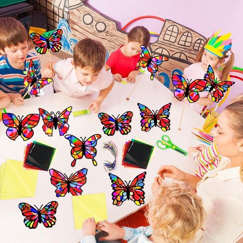 Eggsun 36 Sets Flower Suncatchers Craft Kit for Kids الزخارف الزجاجية المملوءة بالفنون الفنية والحرفية لمشاريع عيد ميلاد العطلات في الفصل الدراسي. in Kuwait