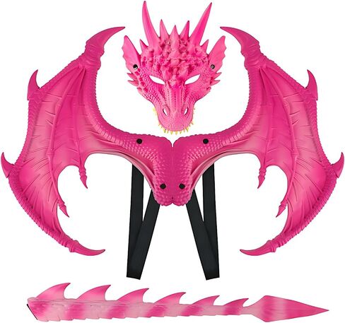 Alodidae Dragon Costumes Set Devil Wings Demon Tail Dino Mask for Halloween Masquerade Party Cosplay (Silver) in Kuwait