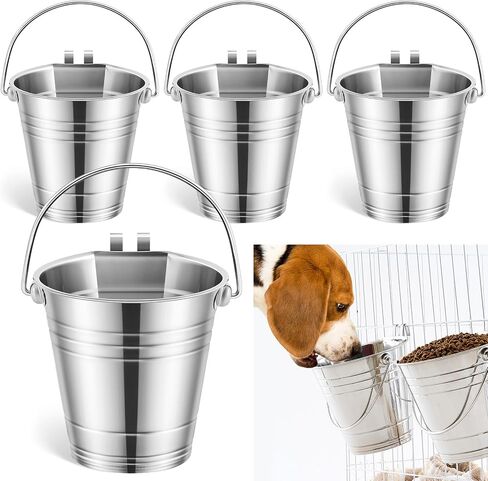 Honeydak 4 Pcs Flat Sided Pail with Dual Hooks 1 Quart Stainless Steel Flat Back Bucket Dual Hooks Hanging Dog Water Bucket Metal for Dog Cat Critter Cage Kennels Cages Fences Pet Container in Saudi Arabia