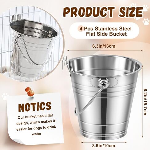 Honeydak 4 Pcs Flat Sided Pail with Dual Hooks 1 Quart Stainless Steel Flat Back Bucket Dual Hooks Hanging Dog Water Bucket Metal for Dog Cat Critter Cage Kennels Cages Fences Pet Container in Saudi Arabia