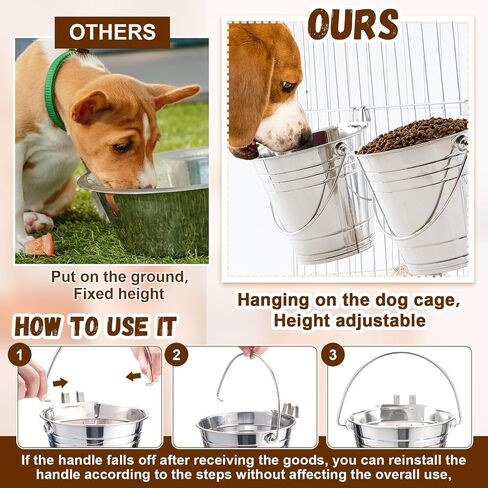 Honeydak 4 Pcs Flat Sided Pail with Dual Hooks 1 Quart Stainless Steel Flat Back Bucket Dual Hooks Hanging Dog Water Bucket Metal for Dog Cat Critter Cage Kennels Cages Fences Pet Container in Saudi Arabia