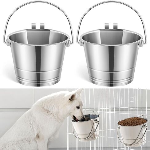 Honeydak 4 PCS PAIL مسطحًا من جانبًا مع خطافات مزدوجة 1 ربع الفولاذ المقاوم للصدأ من الفولاذ المقاوم للصدأ دلو السنانير المزدوجة معلقة دلو الماء الكلب للكلاب CAT CAGE CANNELS أقفاص الأسوار PET in Kuwait