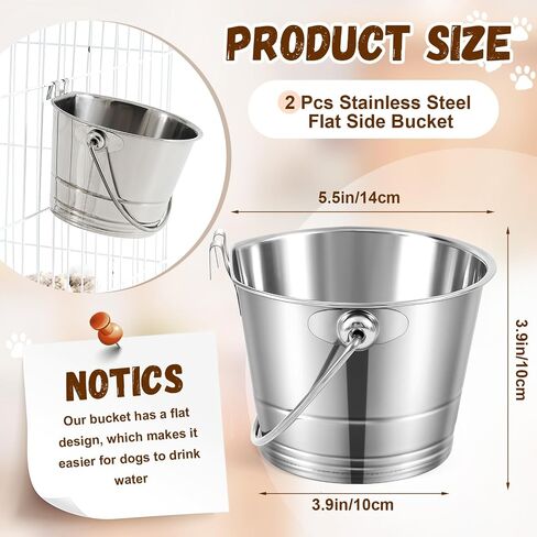 Honeydak 4 PCS PAIL مسطحًا من جانبًا مع خطافات مزدوجة 1 ربع الفولاذ المقاوم للصدأ من الفولاذ المقاوم للصدأ دلو السنانير المزدوجة معلقة دلو الماء الكلب للكلاب CAT CAGE CANNELS أقفاص الأسوار PET in Kuwait