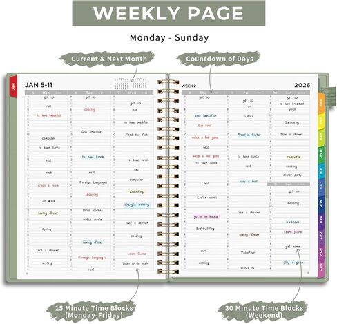 EMSHOI 2025-2026 Appointment Book 8.5 x 11, 15-Minute, A4 Hourly Daily Weekly and Monthly Academic Planner, July 2025 - June 2026, PVC Cover, Note Pages, Monthly Tabs, Boost Productivity, LightGreen in Kuwait