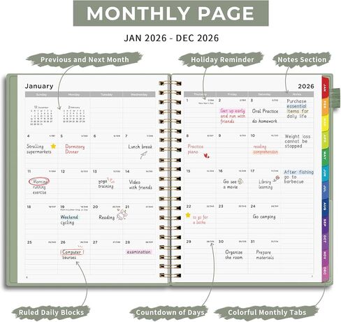 EMSHOI 2025-2026 Appointment Book 8.5 x 11, 15-Minute, A4 Hourly Daily Weekly and Monthly Academic Planner, July 2025 - June 2026, PVC Cover, Note Pages, Monthly Tabs, Boost Productivity, LightGreen in Kuwait