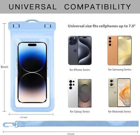 حقيبة جافة للهاتف الخلوي، حافظة كبيرة مقاومة للماء لهاتف iPhone 15 14 13 Pro Max، معتمدة من IPX8 وخفيفة الوزن، حقيبة هاتف مقاومة للماء وملحقات السفر لقضاء العطلات، عبوة واحدة - أسود - 8.3 بوصة in Kuwait