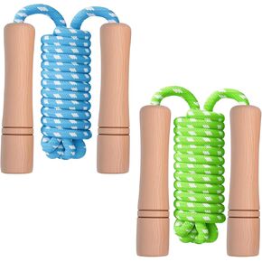 Jump Rope for Kids - Wooden Handle - Adjustable Cotton Braided Fitness Skipping Rope for Toddler Fitness Workout Exercise Outdoor Activity in Kuwait