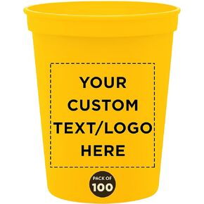 DISCOUNT PROMOS Custom Plastic Stadium Cups 16 oz. Set of 50, Personalized Bulk Pack - Perfect for Birthdays, Weddings, Picnic, Beach, Parties - White in Saudi Arabia