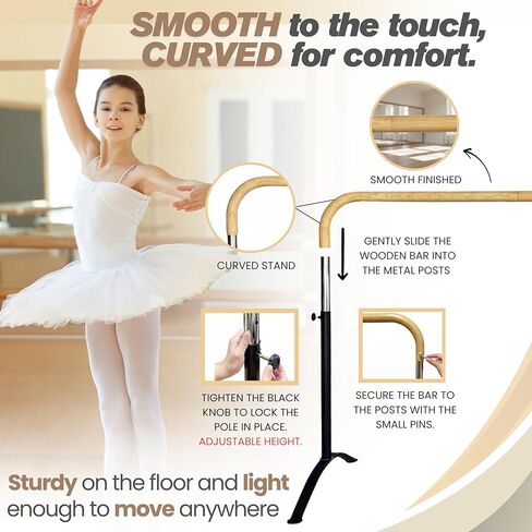 Ballet Barre 6ft - White Curved Double Dance Barre for Home or Studio - Ballet Bar Ideal for Stretch, Pilates, Dance and Active Workouts - Portable Barre Suitable for Kids and Adults in Kuwait